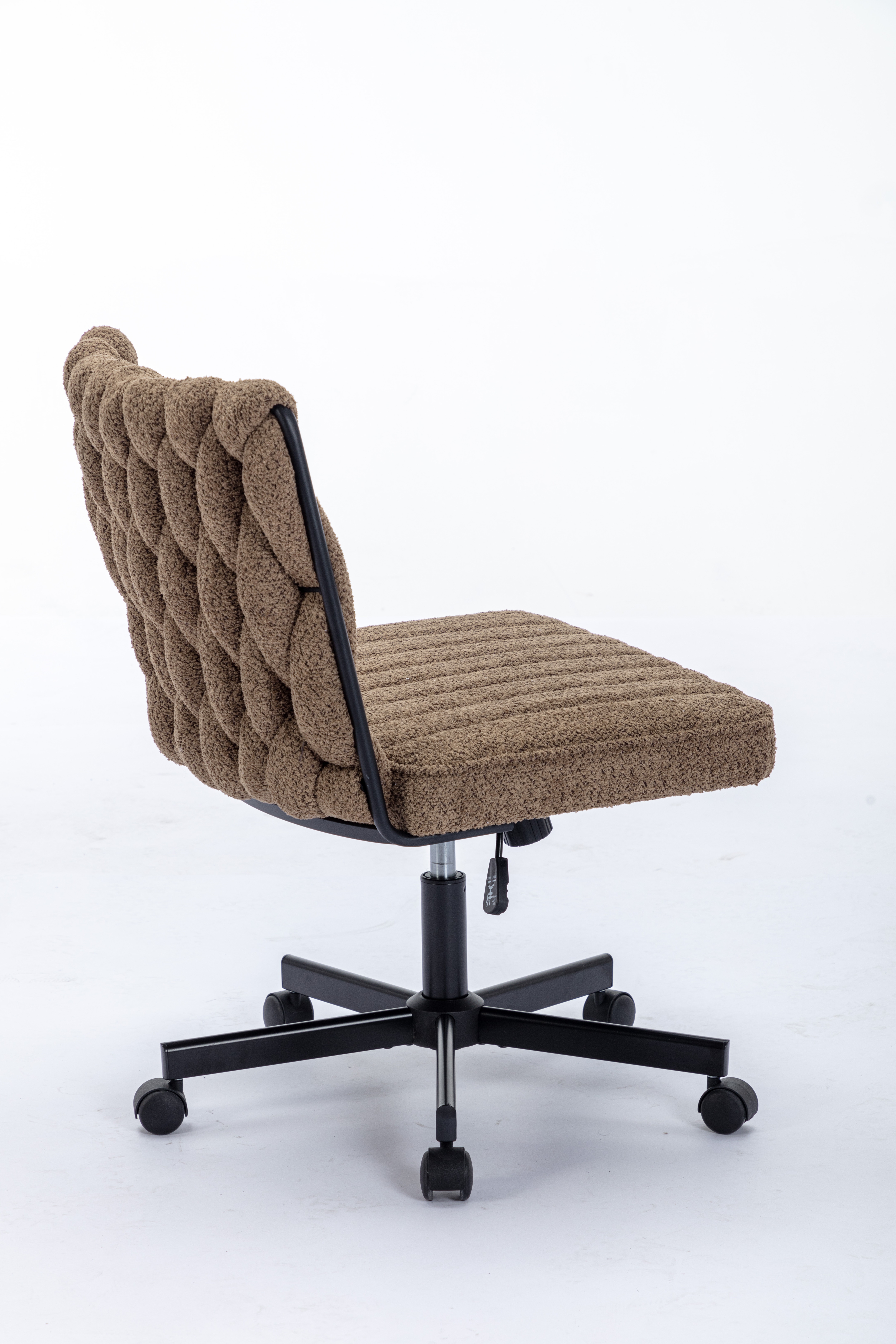 Criss Cross Legged Office Desk Chair With Wheels, Modern Armless Desk Chair With Wide Seat, Home Office Chairs For Work, Meditation, Vanity,Brown_voghion.com